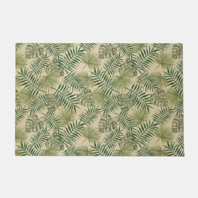 Tropical Cream Green Leaves         Doormat (Front)