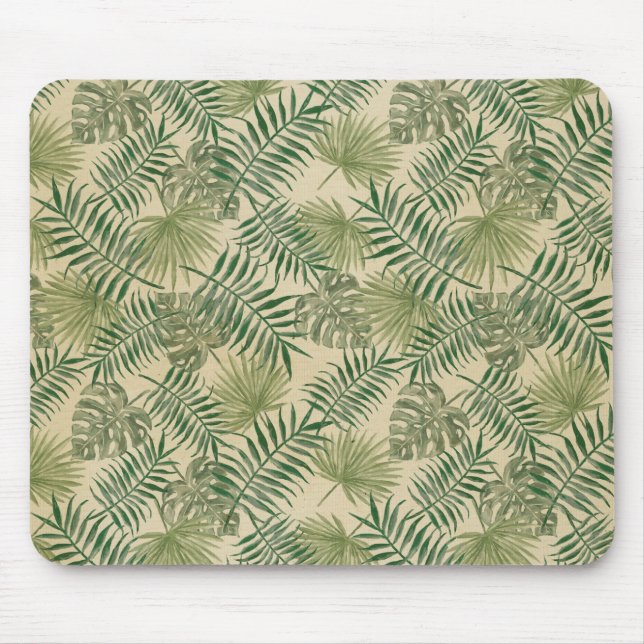 Tropical Cream Green Leaves       Mouse Mat (Front)