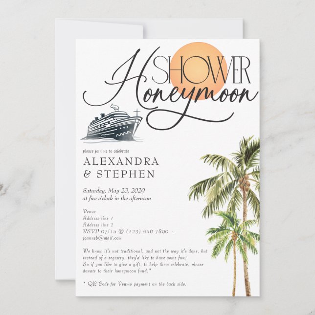 Tropical Cruise Honeymoon Fund Couples Shower Invitation (Front)