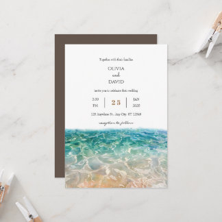 Tropical Crystal Clear Ocean Waves Beach Wedding Invitation