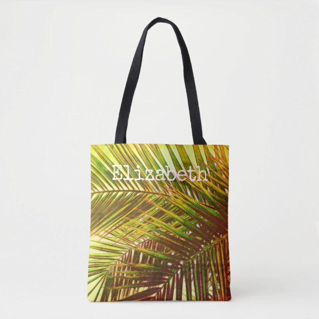 tropical custom personalised tote palm leaf design bag (Front)