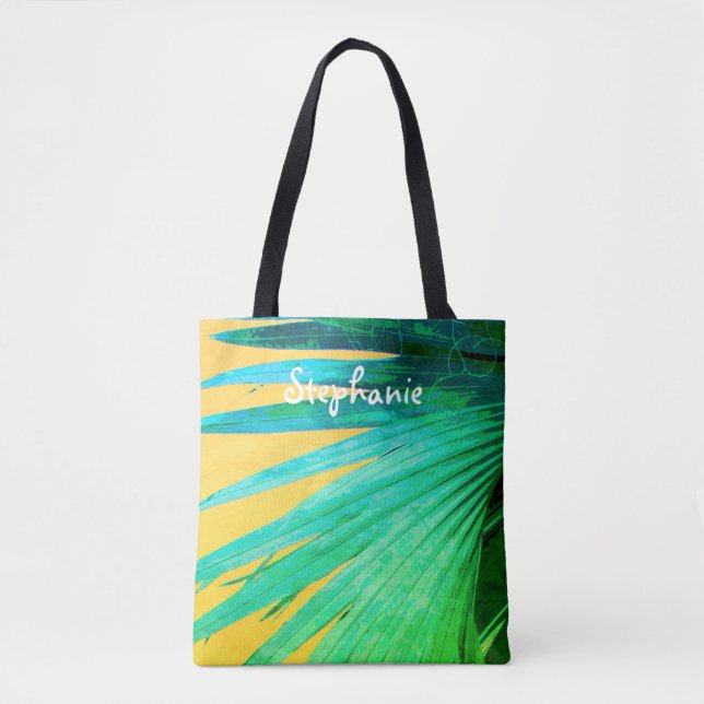 tropical custom personalised tote palm leaf design bag (Front)