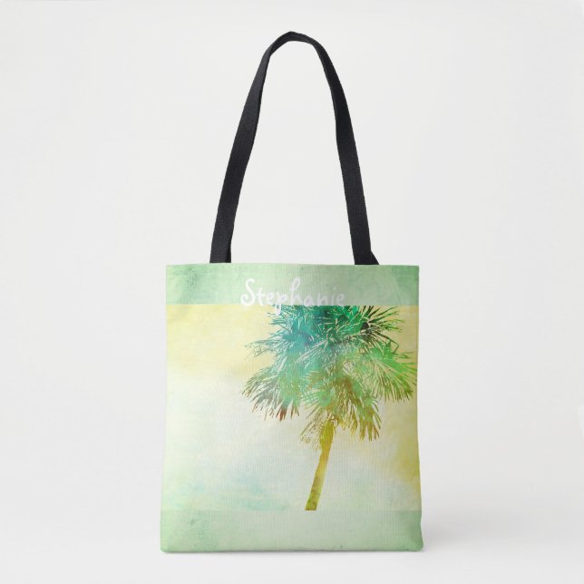 tropical custom personalised tote palm trees bag (Front)
