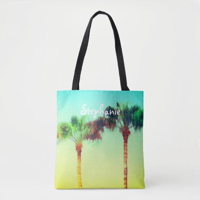 tropical custom personalised tote palm trees bag (Front)