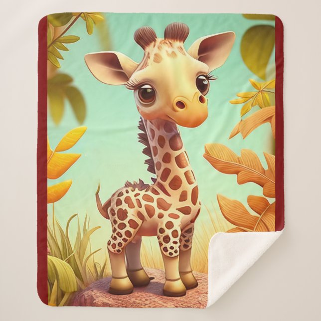 Tropical Cute Baby Giraffe Cartoon-37560 Sherpa Blanket (Front)