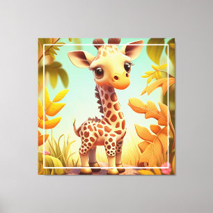 Tropical Cute Baby Giraffe Cartoon  Canvas Print