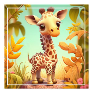 Tropical Cute Baby Giraffe Cartoon  Photo Print