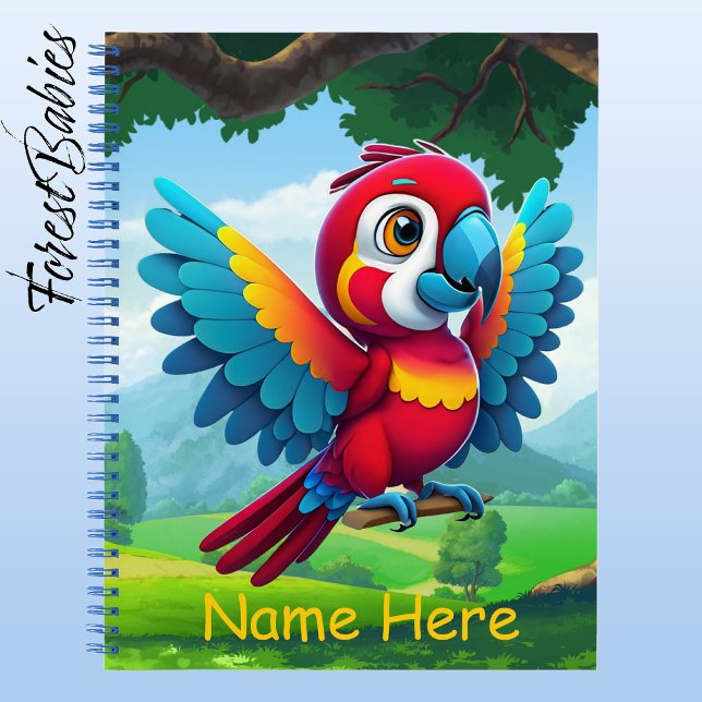 Tropical Cute Colourful Safari Macaw Parrot Bird � Notebook (Macaw Parrot, Customizable ForestBabies 8.5"x11" Notebook - Front)