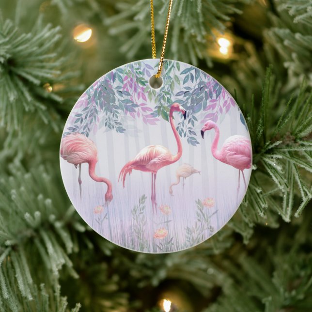 Tropical Cute Family Pink Flamingos Ceramic Tree Decoration (Tree)