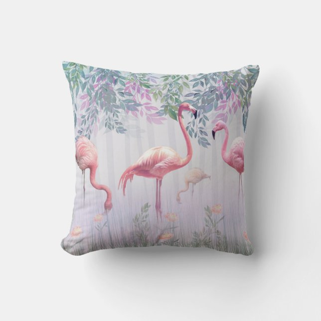 Tropical Cute Family Pink Flamingos Cushion (Front)
