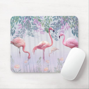 Tropical Cute Family Pink Flamingos Mouse Mat