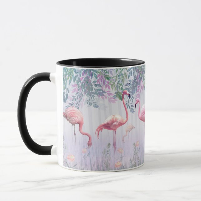 Tropical Cute Family Pink Flamingos Mug (Left)
