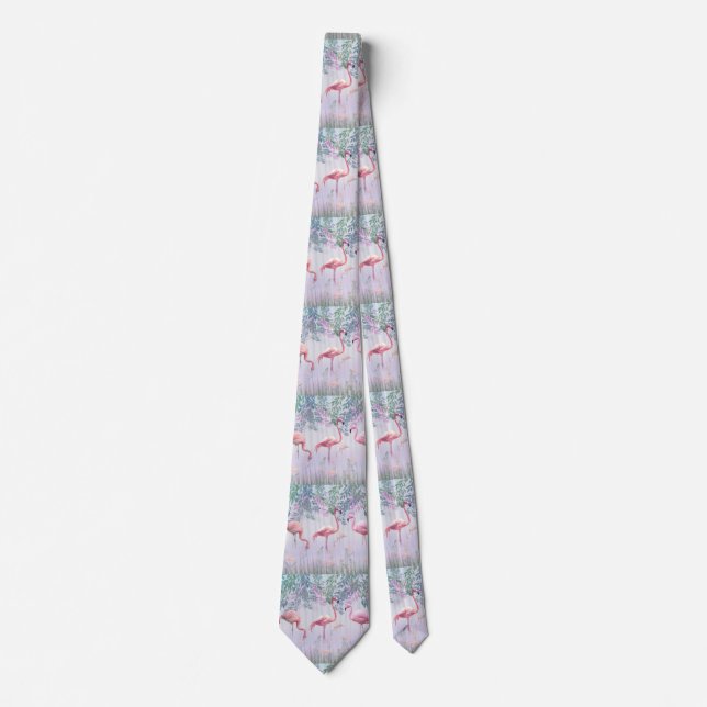 Tropical Cute Family Pink Flamingos Tie (Front)