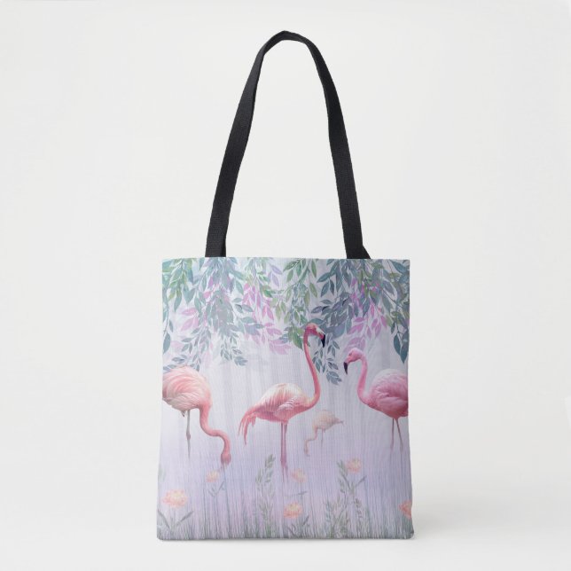 Tropical Cute Family Pink Flamingos Tote Bag (Front)