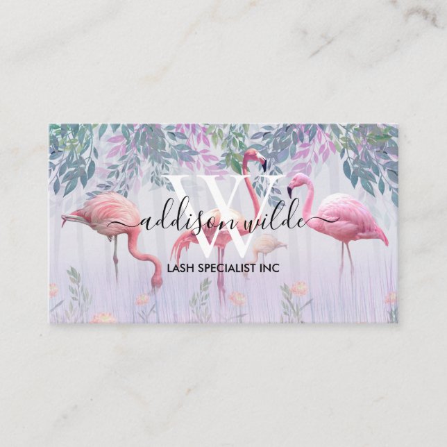 Tropical Cute Family Pink Flamingos  Watercolor.  Business Card (Front)