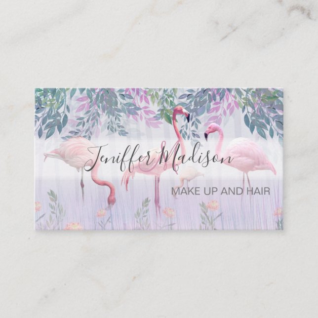 Tropical Cute Family Pink Flamingos  Watercolor.   Business Card (Front)