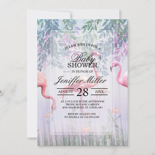 Tropical Cute Family Pink Flamingos  Watercolor.   Invitation (Front)
