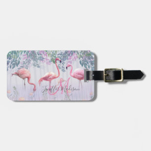 Tropical Cute Family Pink Flamingos  Watercolor.   Luggage Tag