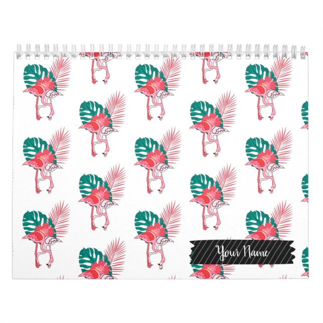 Tropical Cute funny flamingo watercolor pattern Ca Calendar (Cover)