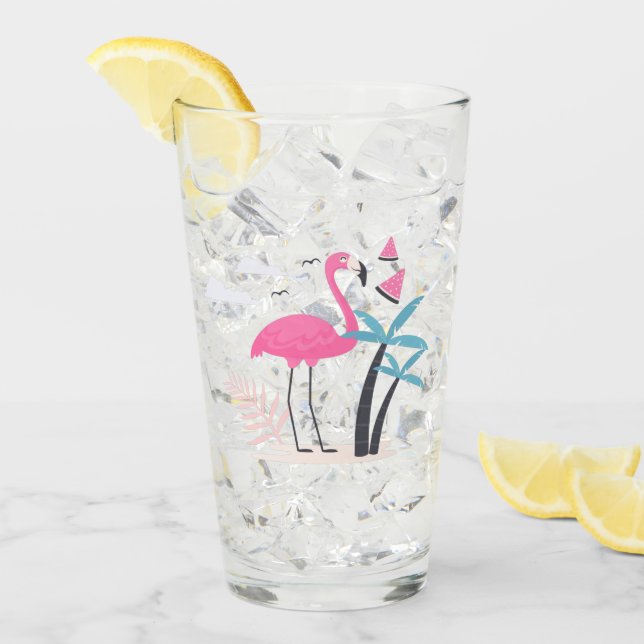 Tropical Cute funny flamingo watercolor pattern Glass (Front Ice)