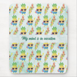 Tropical Cute Pineapple Pattern + Custom Text Mouse Mat