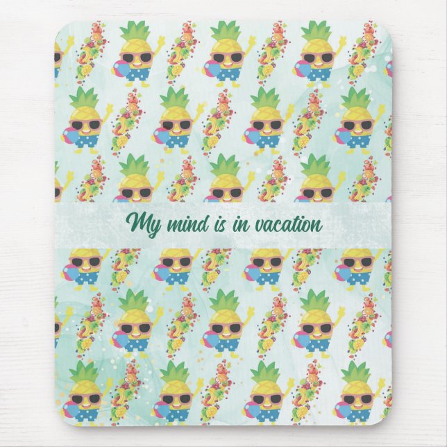 Tropical Cute Pineapple Pattern + Custom Text Mouse Mat (Front)