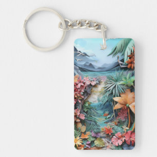 Tropical £d style collage key ring