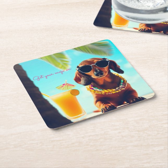 Tropical Dachshund Party Drink Coasters (Angled)
