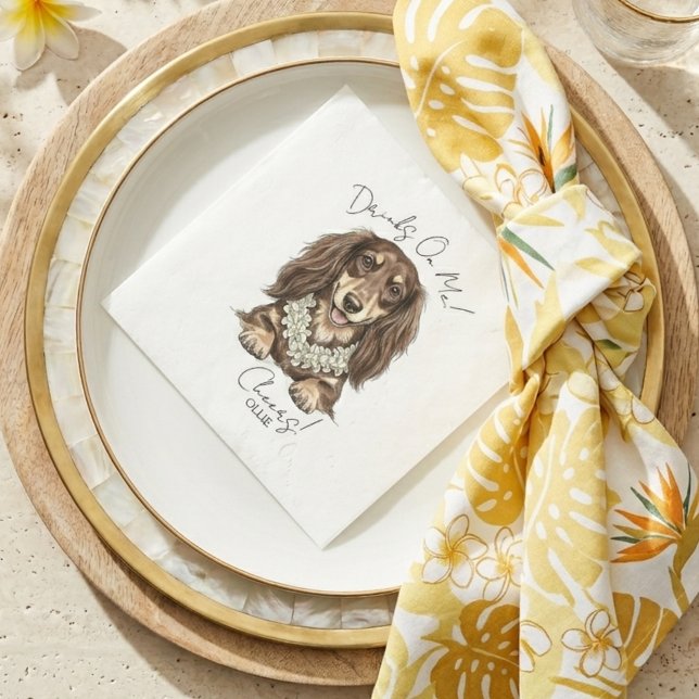 Tropical Dachshund Wedding Drinks On Me Napkin (Tropical Dachshund Wedding Drinks On Me Napkins)