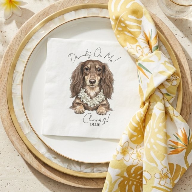 Tropical Dachshund Wedding Drinks On Me Napkin (Tropical Dachshund Wedding Drinks On Me Napkins)