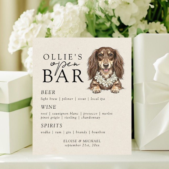 Tropical Dachshund Wedding Open Bar Menu Pedestal Sign (Tropical Dachshund Wedding Open Bar Menu Pedestal Sign)