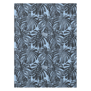 Tropical Dark Blue Monstera Jungle Leaves Tablecloth