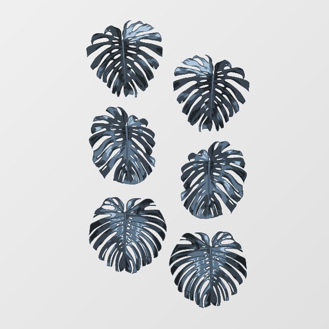 Tropical Dark Blue Set of 6 Jungle Leaves Window Cling (Sheet)