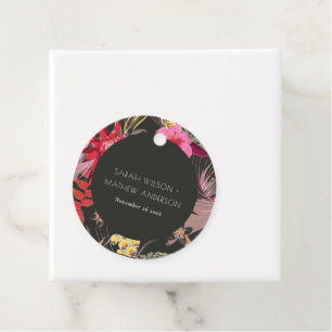 Tropical Dark Boho Lively Red Blush Floral Wedding Favour Tags