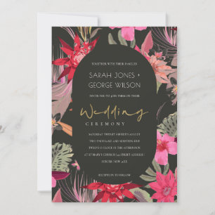 Tropical Dark Boho Red Blush Floral Wedding Invite