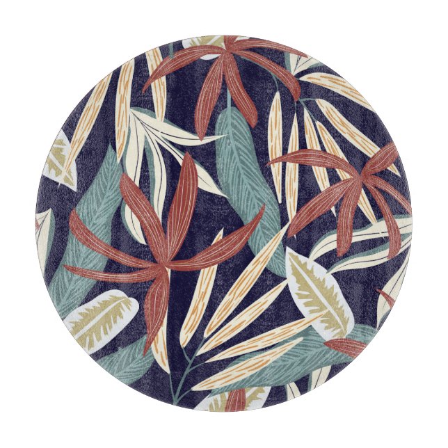 Tropical Dark: Creative Plant Print Cutting Board (Front)