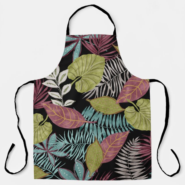 Tropical Dark Leaves: Textile Pattern Design Apron (Front)