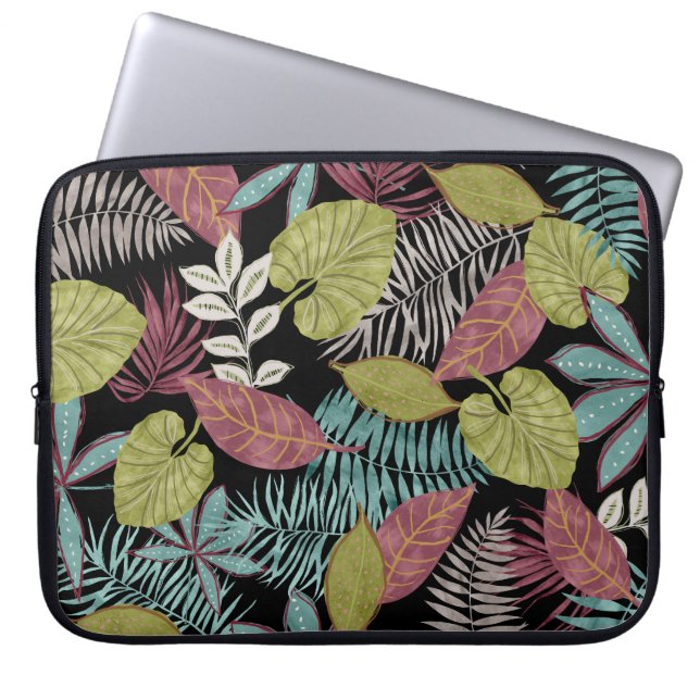Tropical Dark Leaves: Textile Pattern Design Laptop Sleeve (Front)