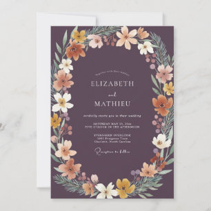 Tropical Deep Plum Wildflower Wedding Invitation