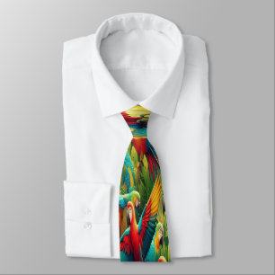 Tropical Delight with Tiny Colourful Parrots Tie