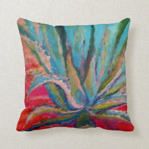 TROPICAL DESERT FUCHSIA & BLUE  AGAVE ART PILLOWS