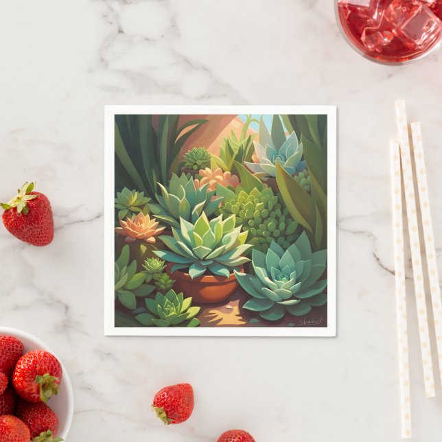 Tropical Desert Succulent Garden Napkin (Insitu)