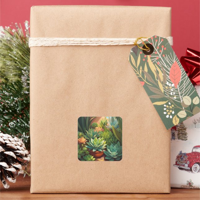 Tropical Desert Succulent Garden Square Sticker (Holiday)