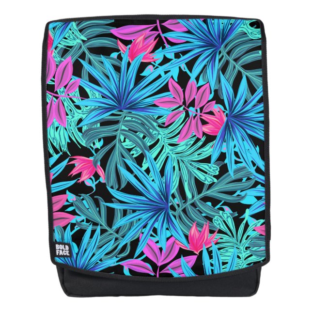 Tropical Design Blue & Pink Floral Backpack (Front)