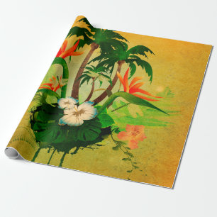 Tropical design with flowers and palm trees wrapping paper