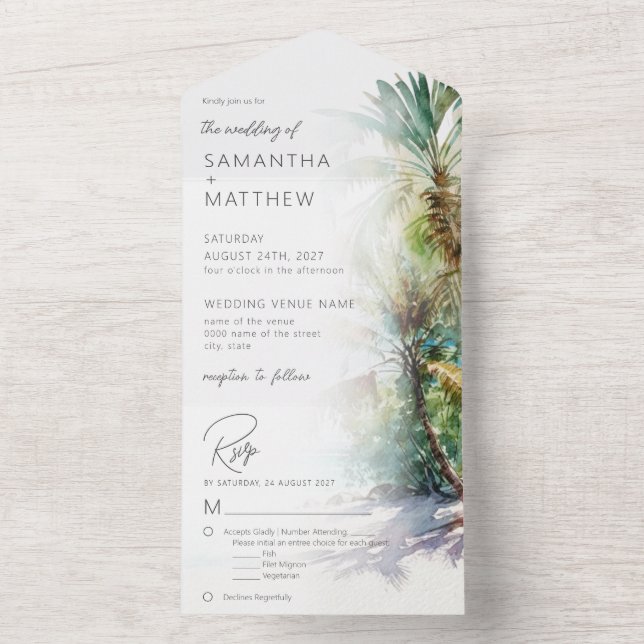 Tropical Destination Beach Wedding All In One Invitation (Inside)