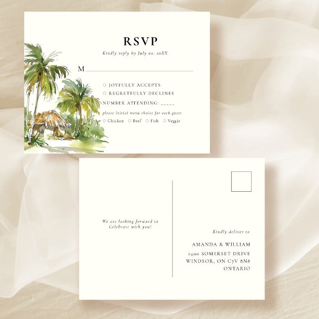 Tropical Destination Elegant RSVP Response Announcement Postcard (Creator Uploaded)