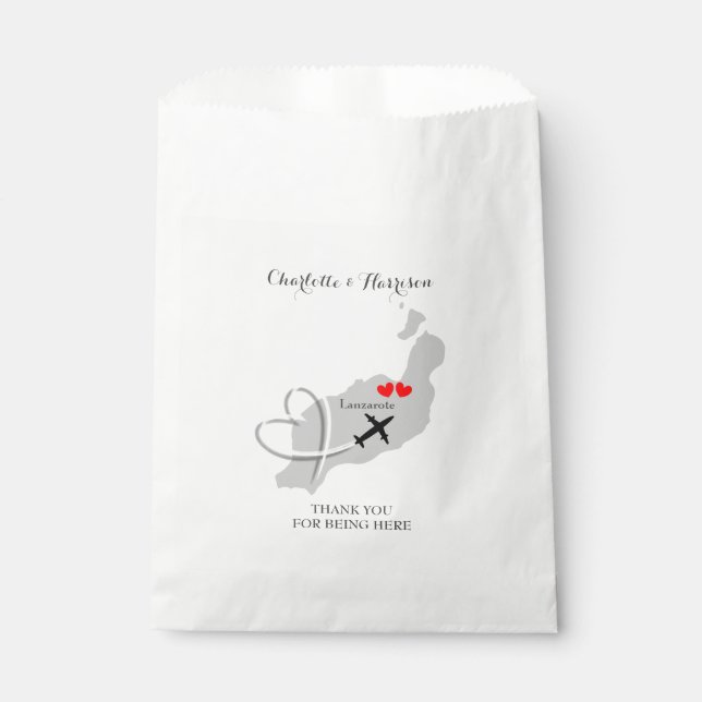 Tropical Destination Lanzarote Spain Beach Wedding Favour Bags (Front)