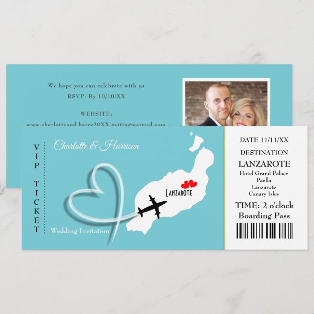 Tropical Destination Lanzarote Spain Beach Wedding Invitation (Front/Back)