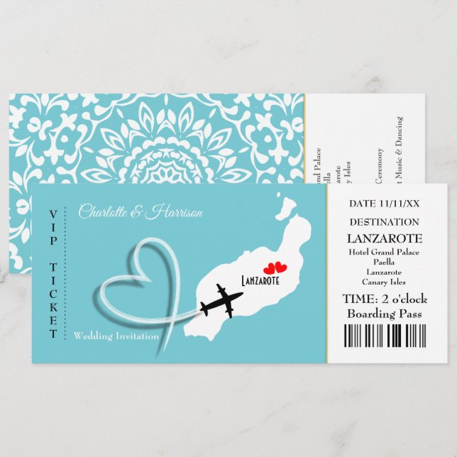 Tropical Destination Lanzarote Spain Beach Wedding Invitation (Front/Back)
